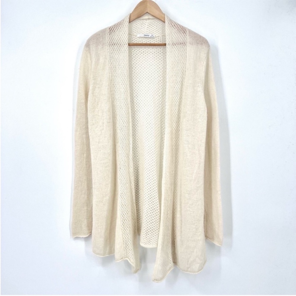 100% Cashmere Ivory Subtle Luxury Open Front Perforated Cardigan size S/M